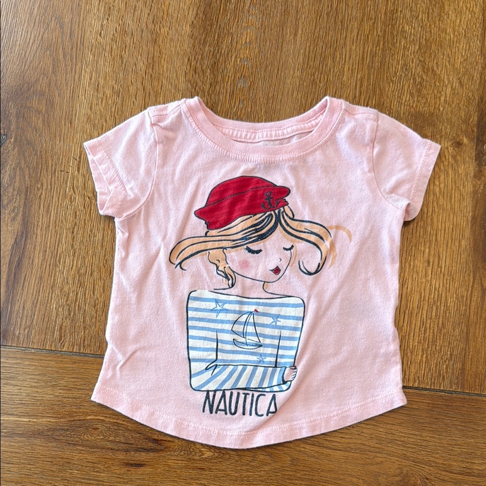 Nautica Pink Short Sleeve Tee with Playful Cartoon Design